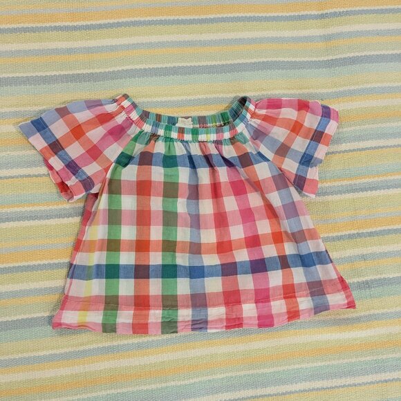 ⭐ Toddler Girl Crewcuts Rainbow Plaid short sleeve top size 2T - Picture 1 of 4